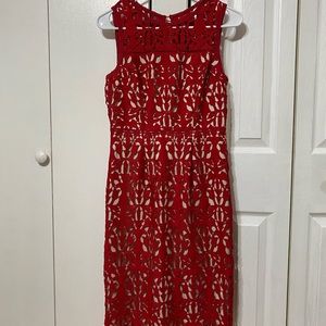 red laced pattern dress | knee length